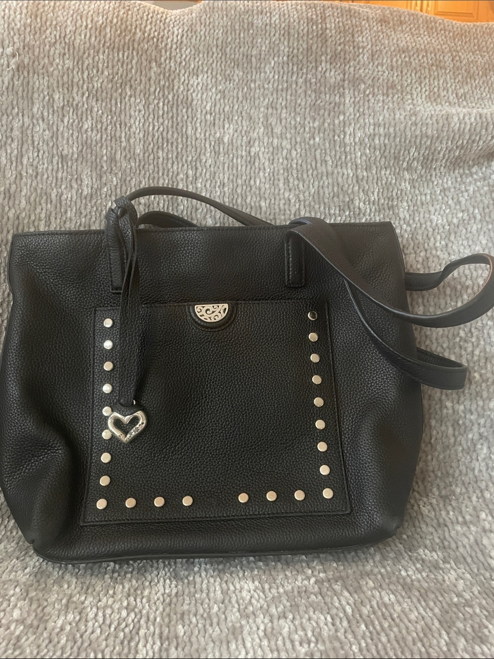 Brighton Black Pebbled Shoulder Bag with Heart Charm
